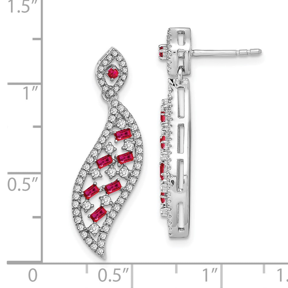 14k White Gold Ruby and Diamond Wave Post Earrings