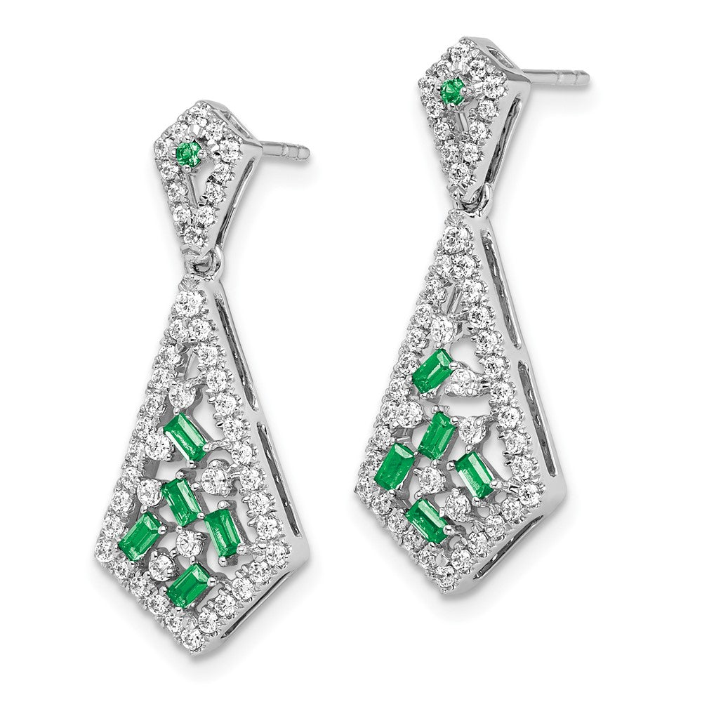 14k White Gold Emerald and Diamond Earrings