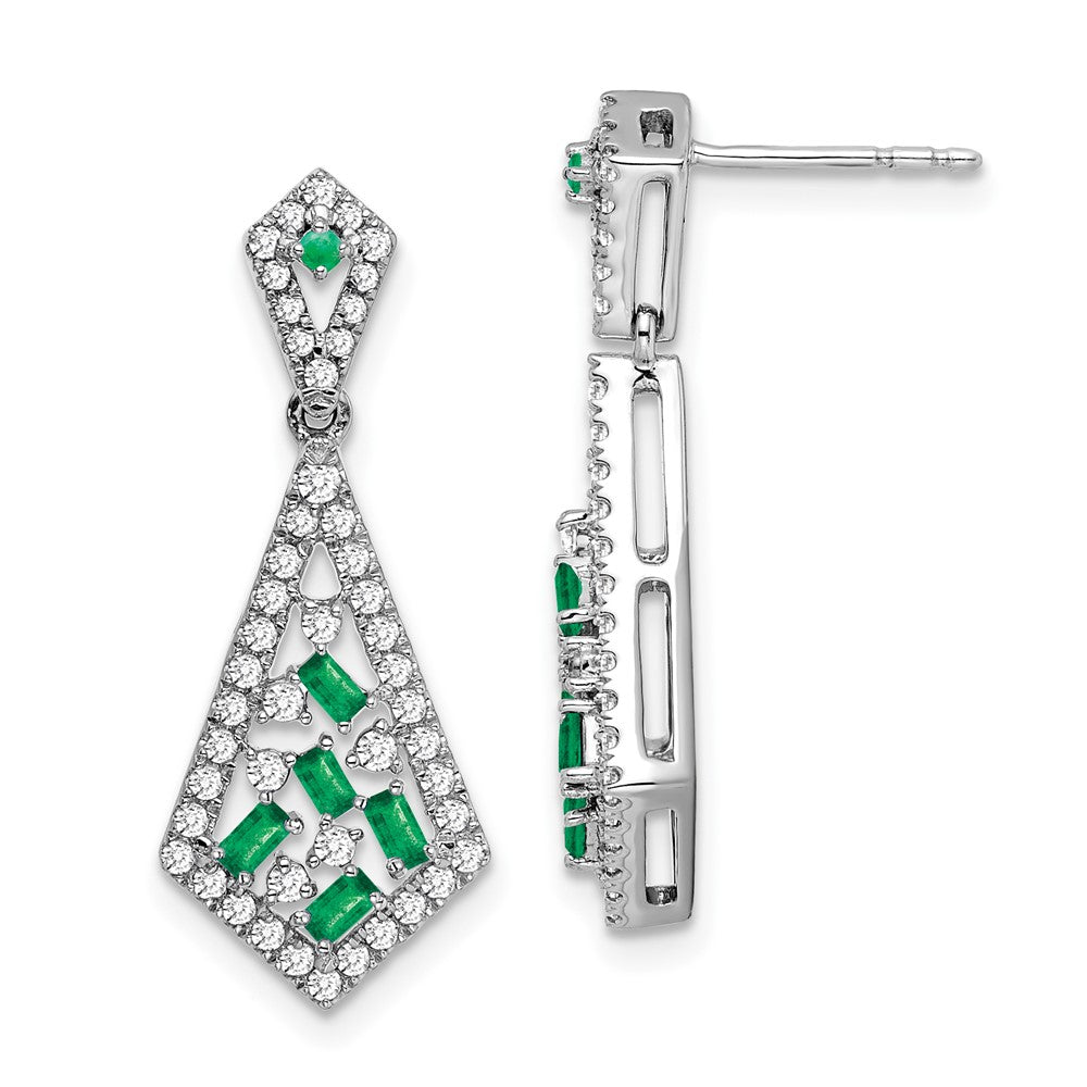 14k White Gold Emerald and Diamond Earrings