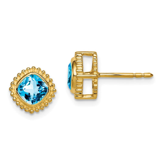 10k Cushion Blue Topaz Earrings