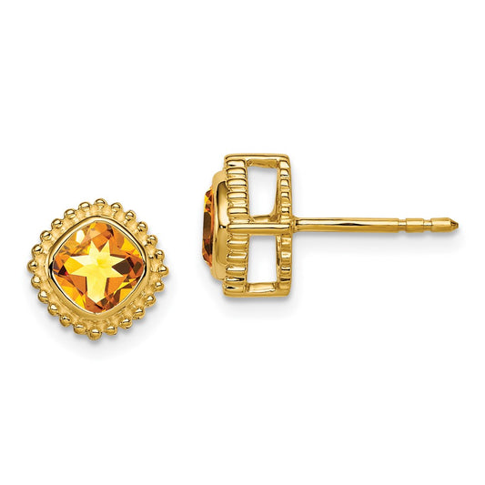 10k Cushion Citrine Earrings