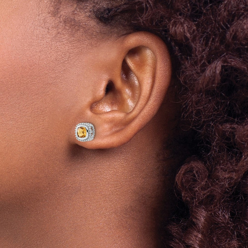 14k White Gold Cushion Citrine Earrings