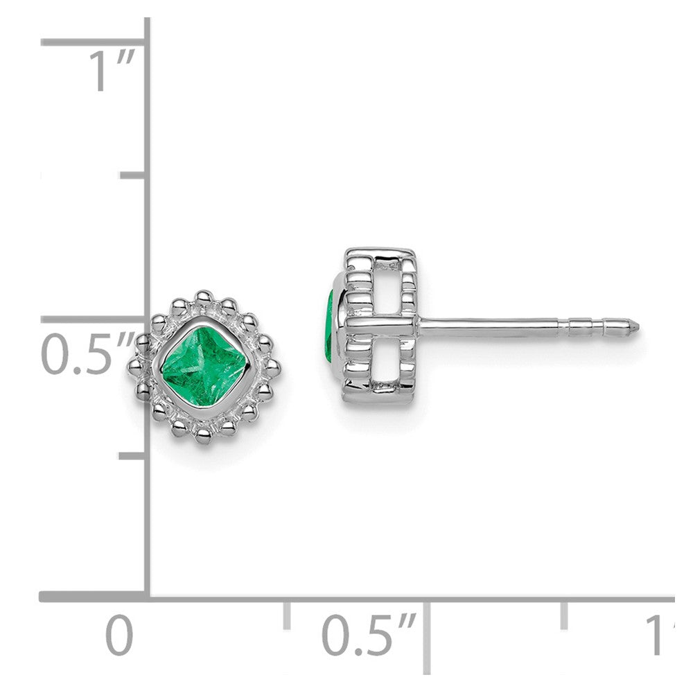 14k White Gold Cushion Emerald Earrings