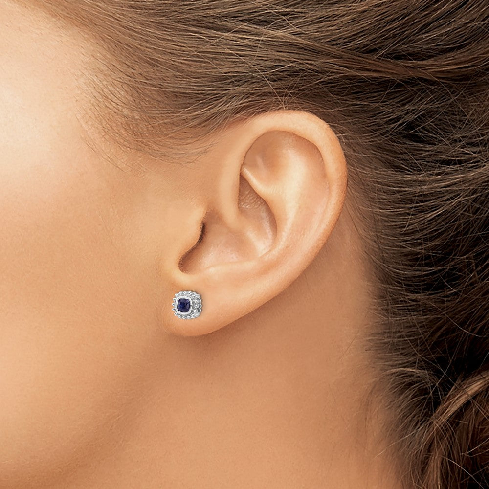 14k White Gold Cushion Sapphire Earrings