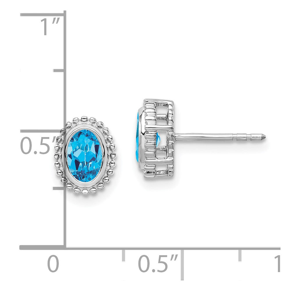 14k White Gold Oval Blue Topaz Post Earrings