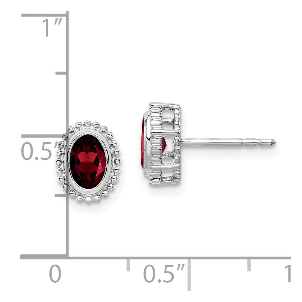 14k White Gold Oval Garnet Post Earrings