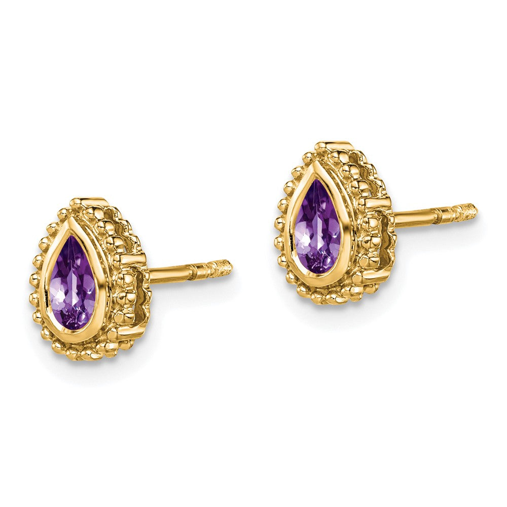 14k Pear Amethyst Post Earrings