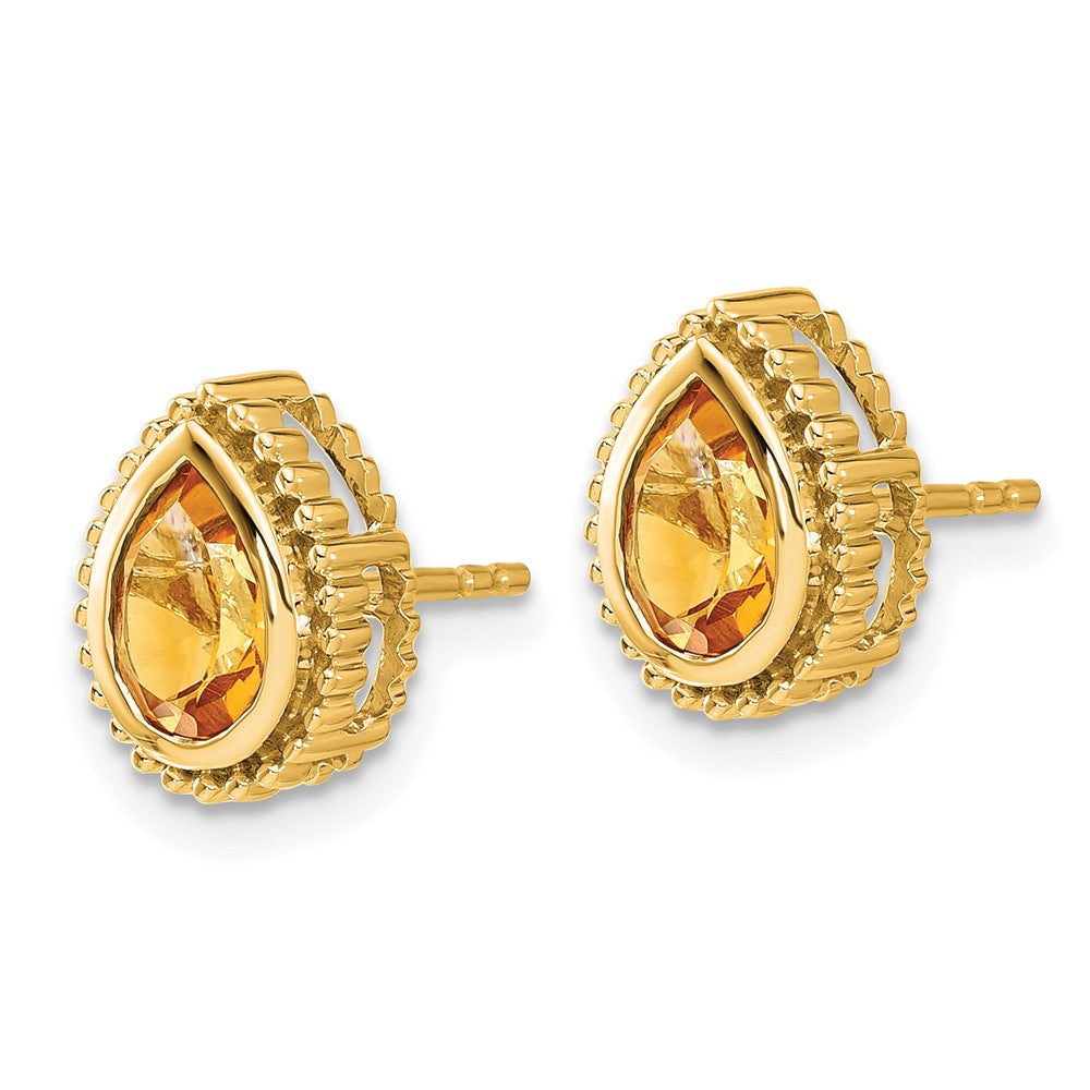 14k Pear Citrine Post Earrings