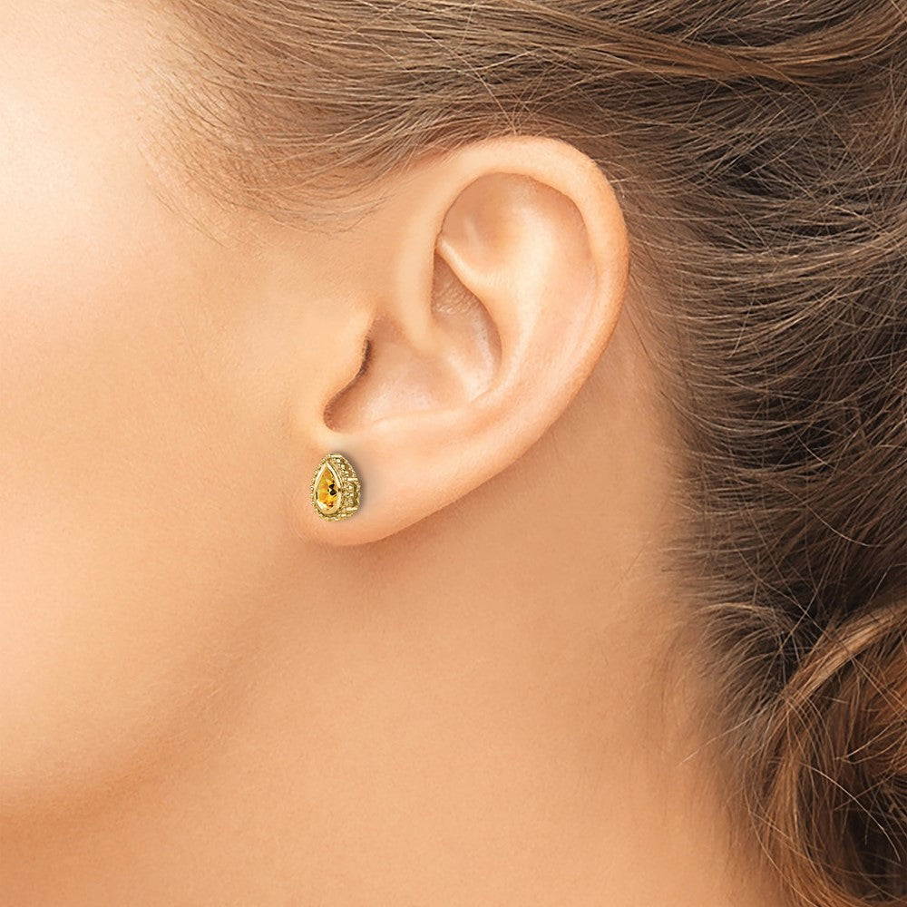 14k Pear Citrine Post Earrings
