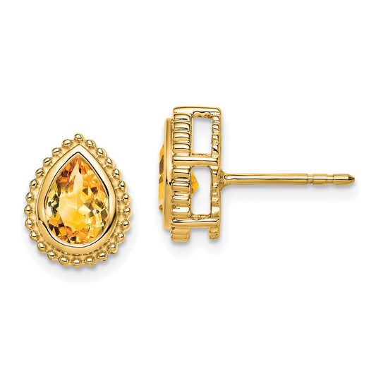 14k Pear Citrine Post Earrings
