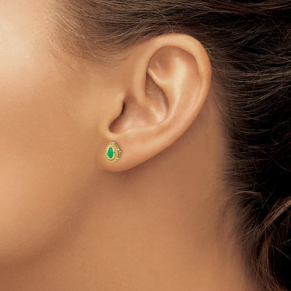 14k Pear Emerald Post Earrings