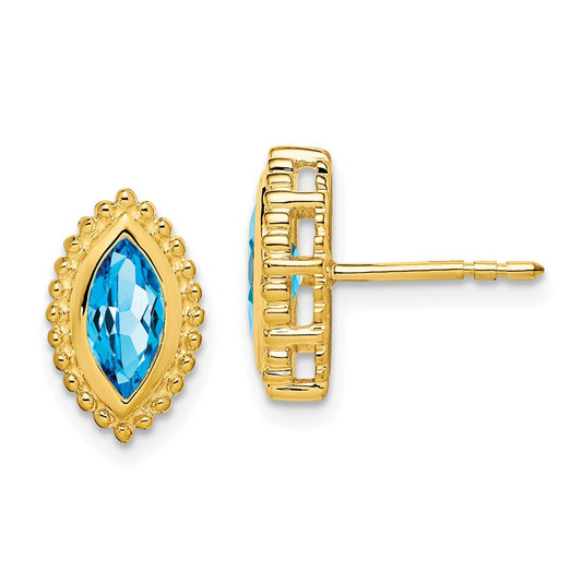 14k Marquise Blue Topaz Post Earrings