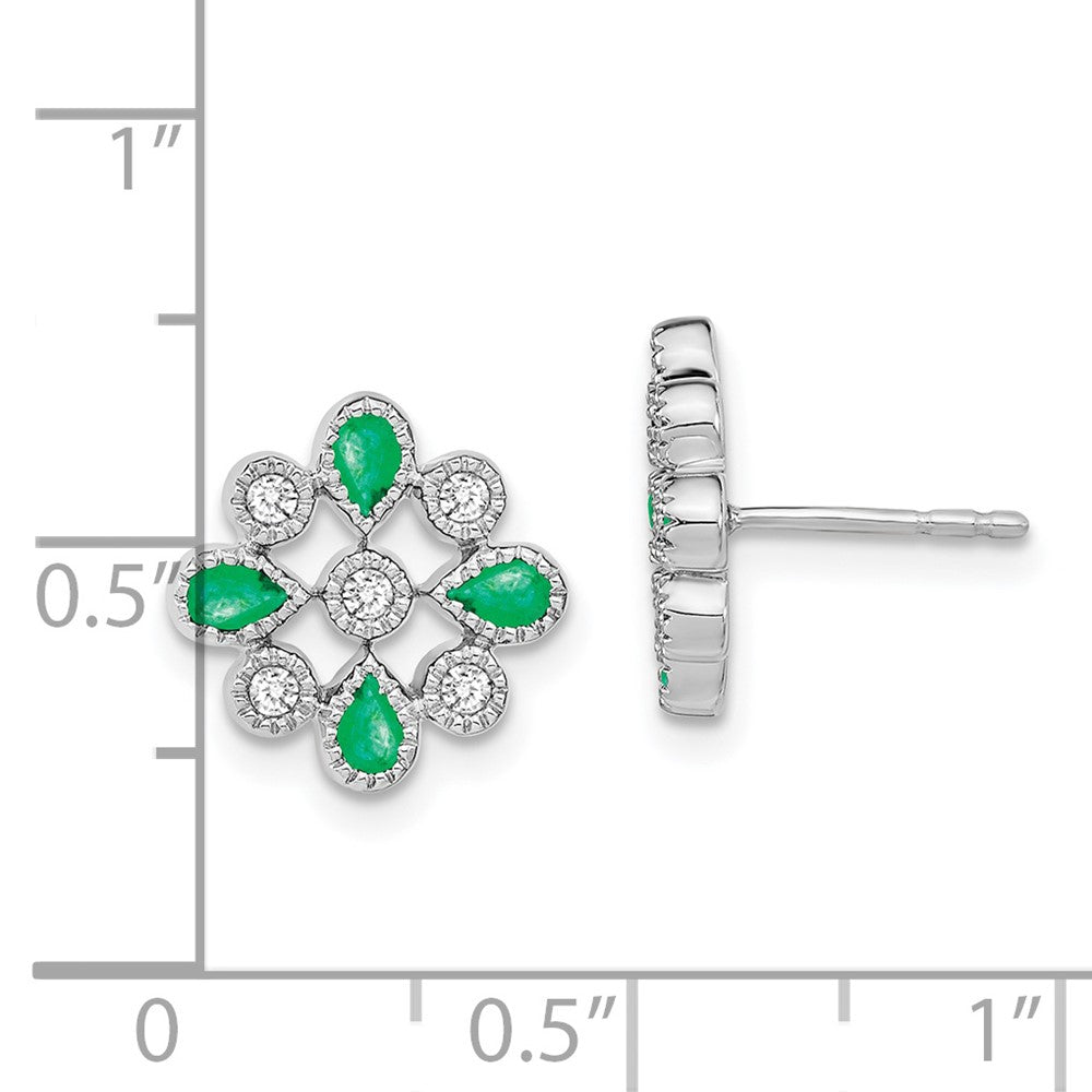 14k White Gold Emerald and Diamond Post Earrings