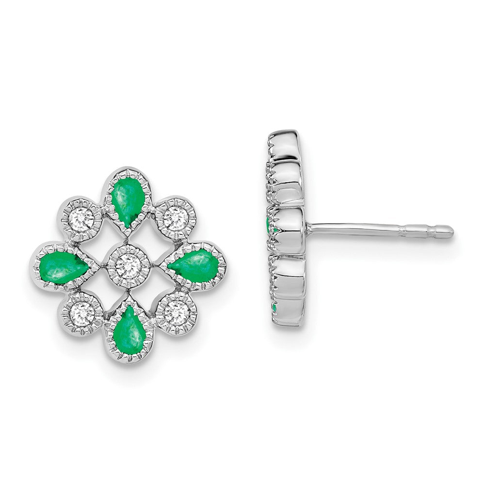 14k White Gold Emerald and Diamond Post Earrings