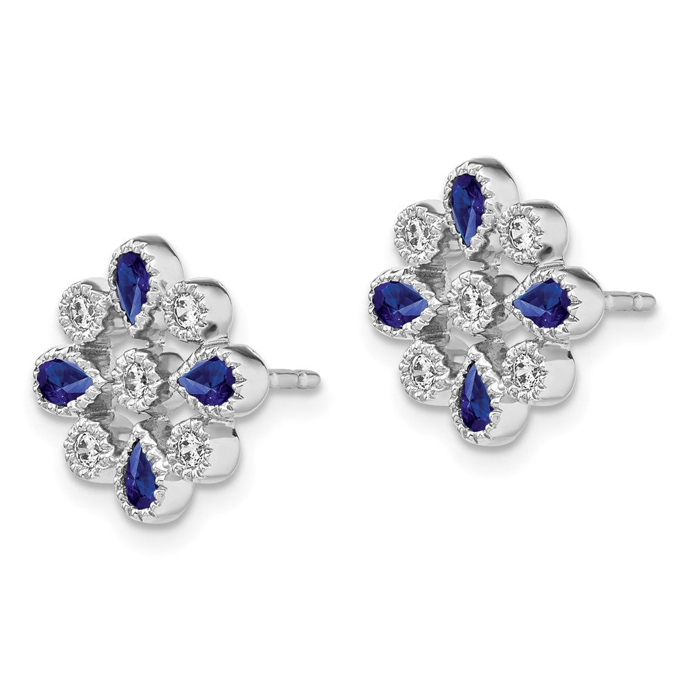 14k White Gold Sapphire and Diamond Post Earrings