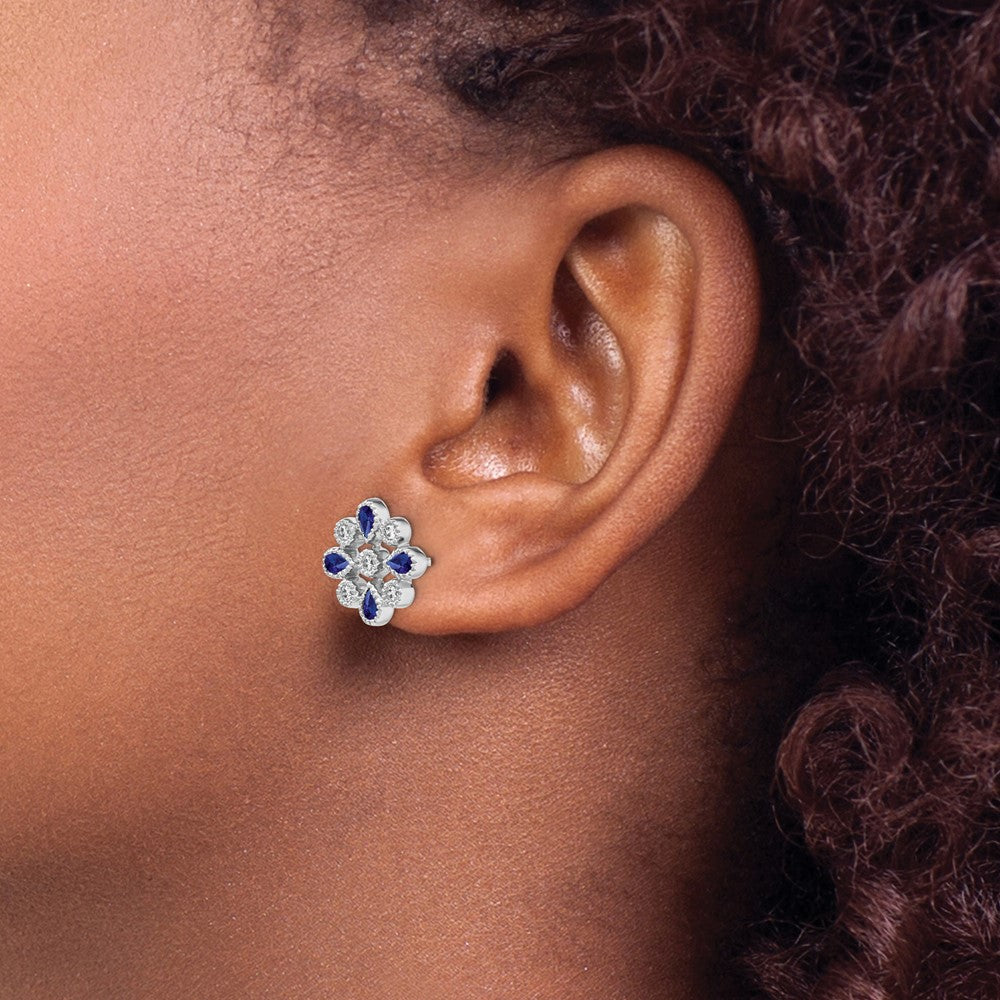 14k White Gold Sapphire and Diamond Post Earrings