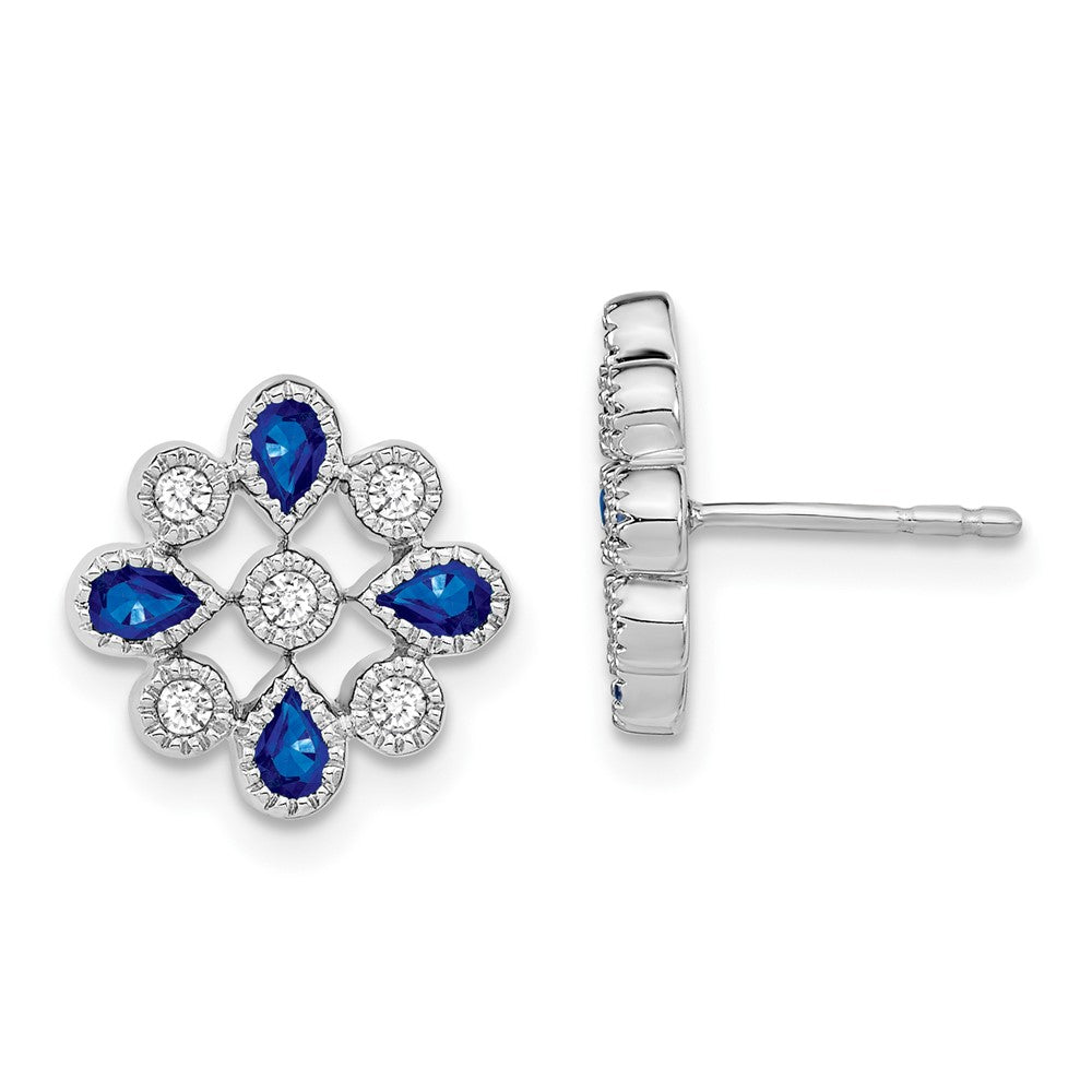 14k White Gold Sapphire and Diamond Post Earrings