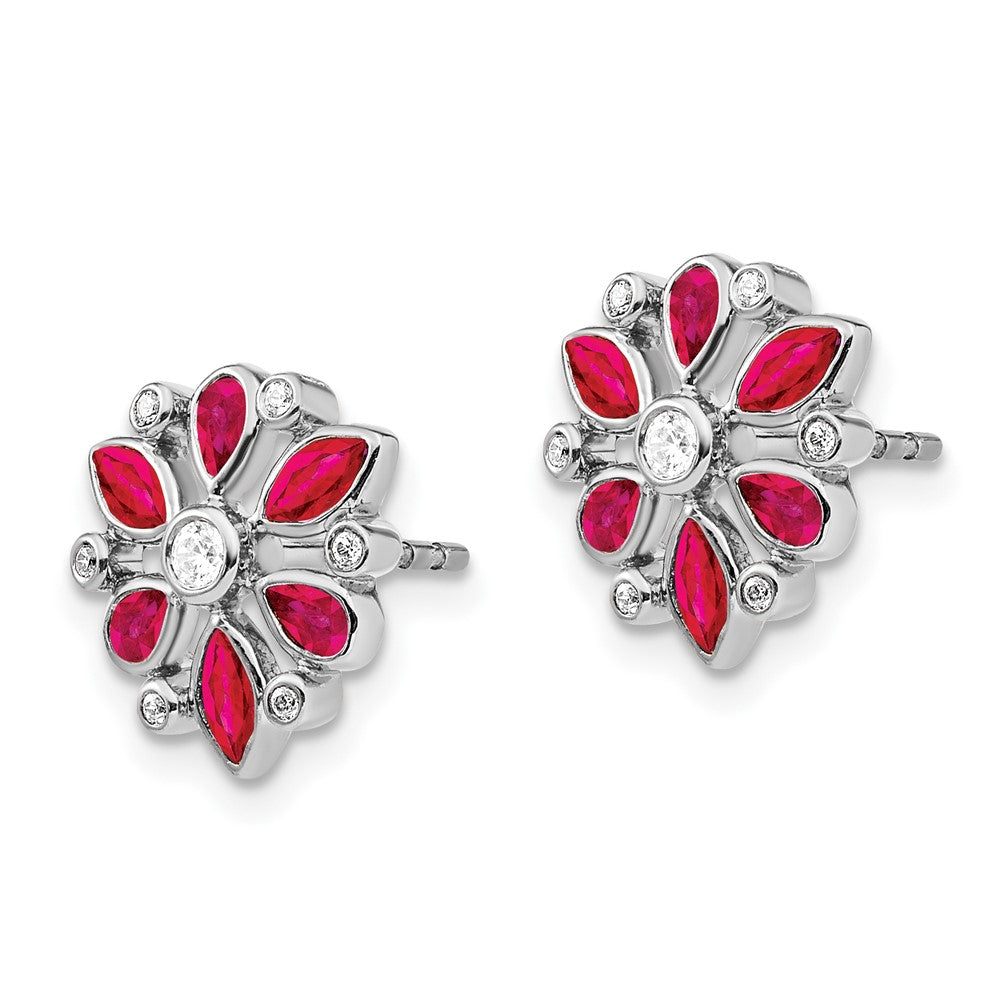 14k White Gold Ruby and Diamond Post Earrings