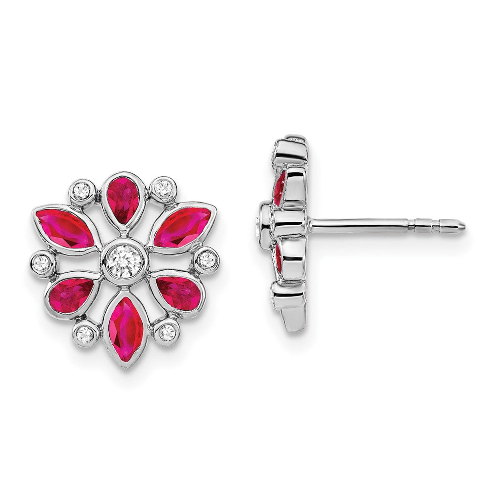 14k White Gold Ruby and Diamond Post Earrings