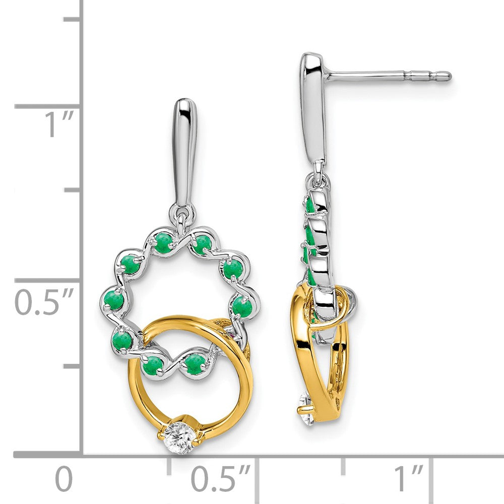 14k Two-tone Emerald and Diamond Earrings