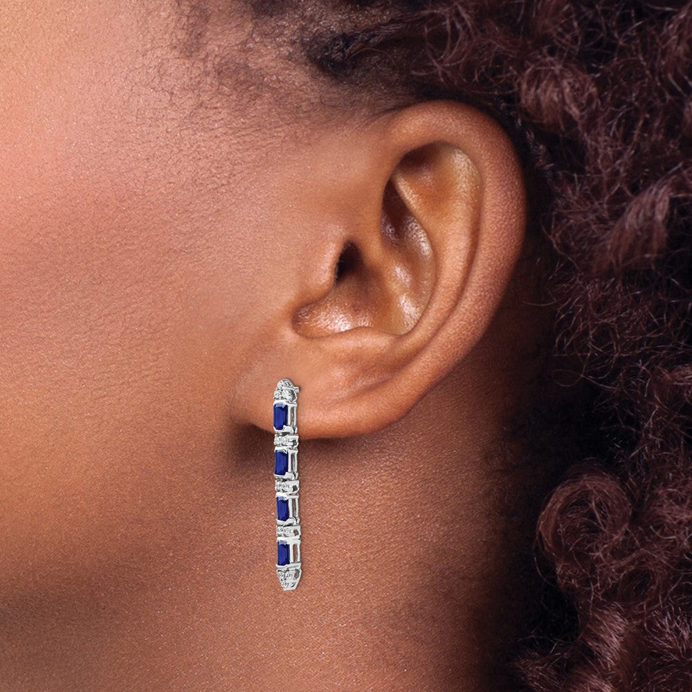 14k White Gold Sapphire and Diamond 4-stone Dangle Earrings