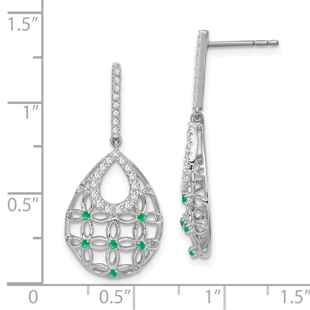 14k White Gold Emerald and Diamond Dangle Earrings