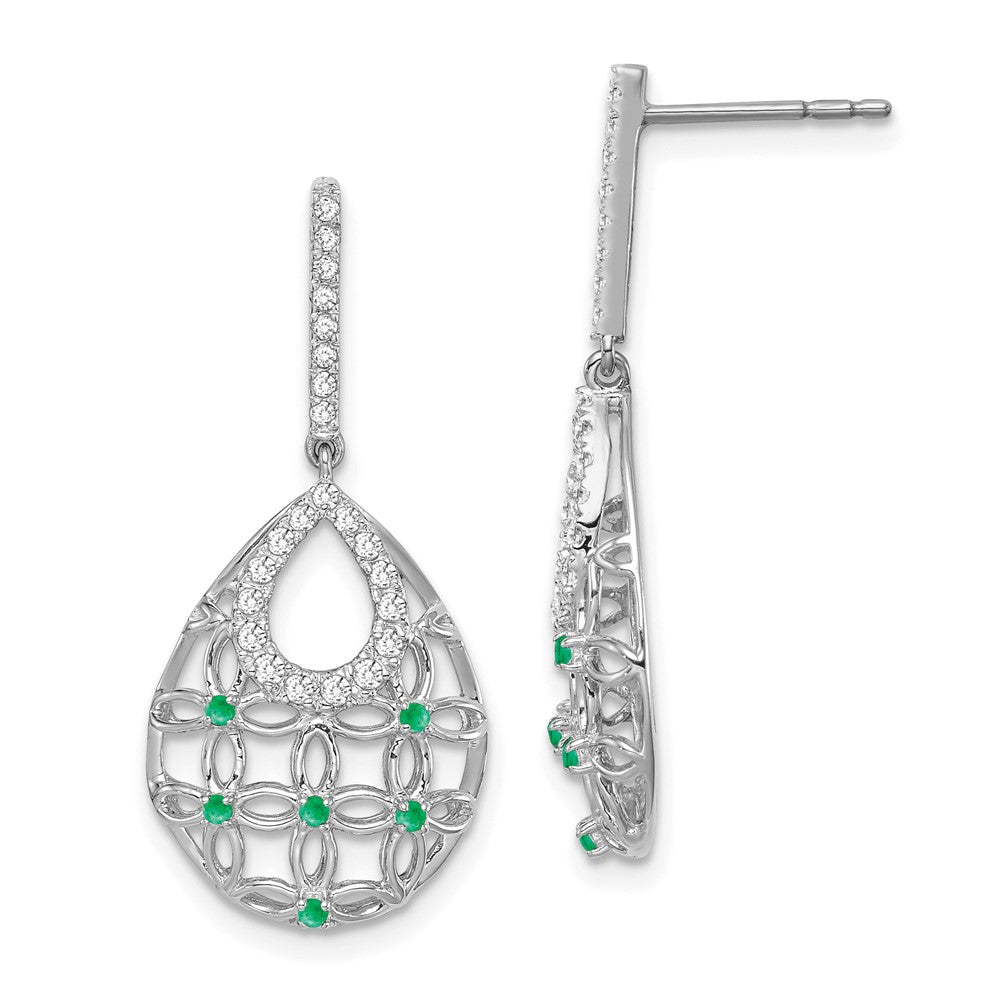 14k White Gold Emerald and Diamond Dangle Earrings