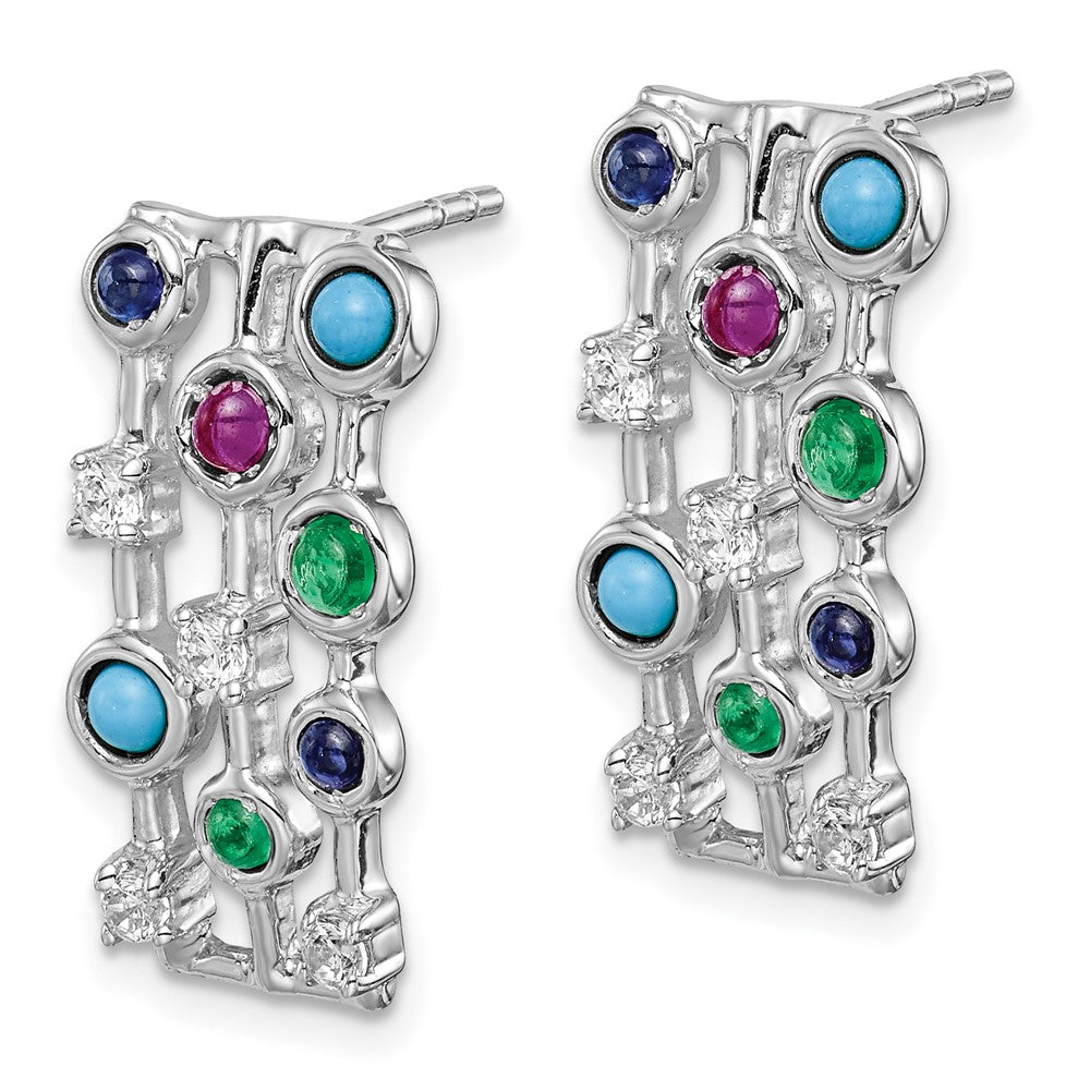 14k White Gold Gemstone and Turquoise Earrings