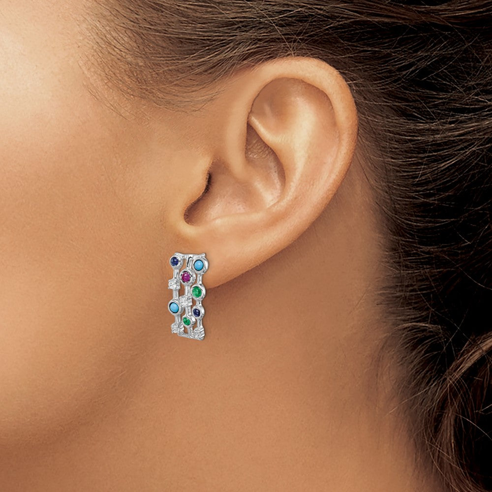 14k White Gold Gemstone and Turquoise Earrings