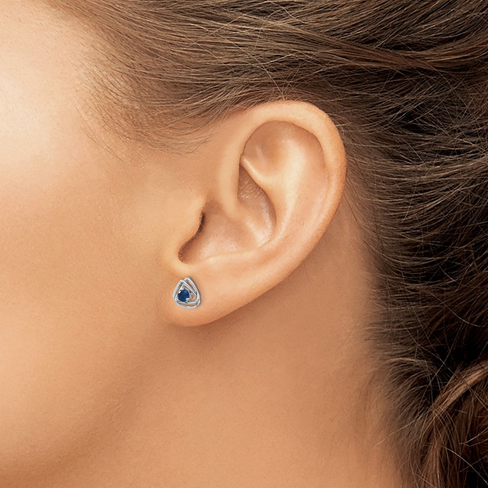 14k White Gold Created Sapphire Post Earrings