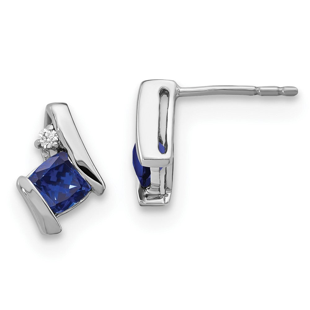 14K White Gold Cushion Cr. Sapphire and Diamond Earrings