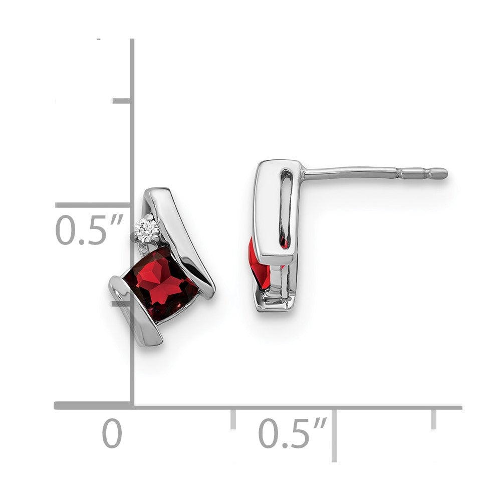 14K White Gold Cushion Garnet and Diamond Earrings