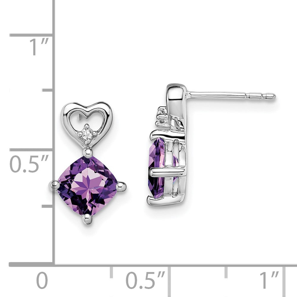 14k White Gold Amethyst and Diamond Heart Earrings