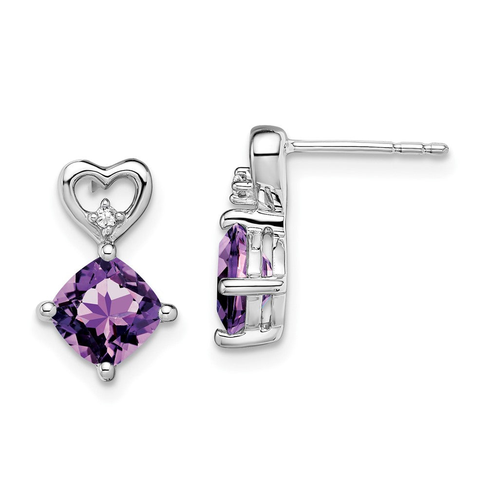14k White Gold Amethyst and Diamond Heart Earrings