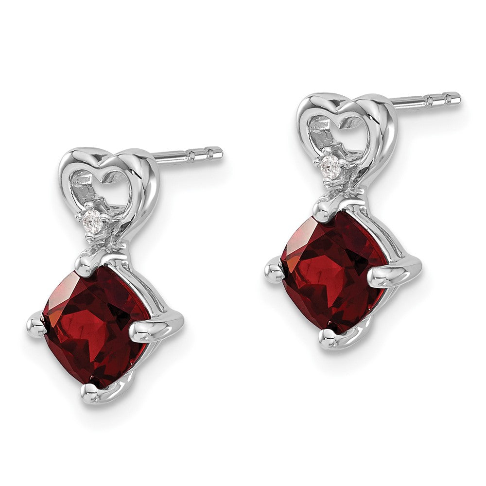 14k White Gold Garnet and Diamond Heart Earrings