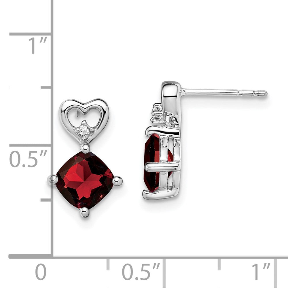14k White Gold Garnet and Diamond Heart Earrings