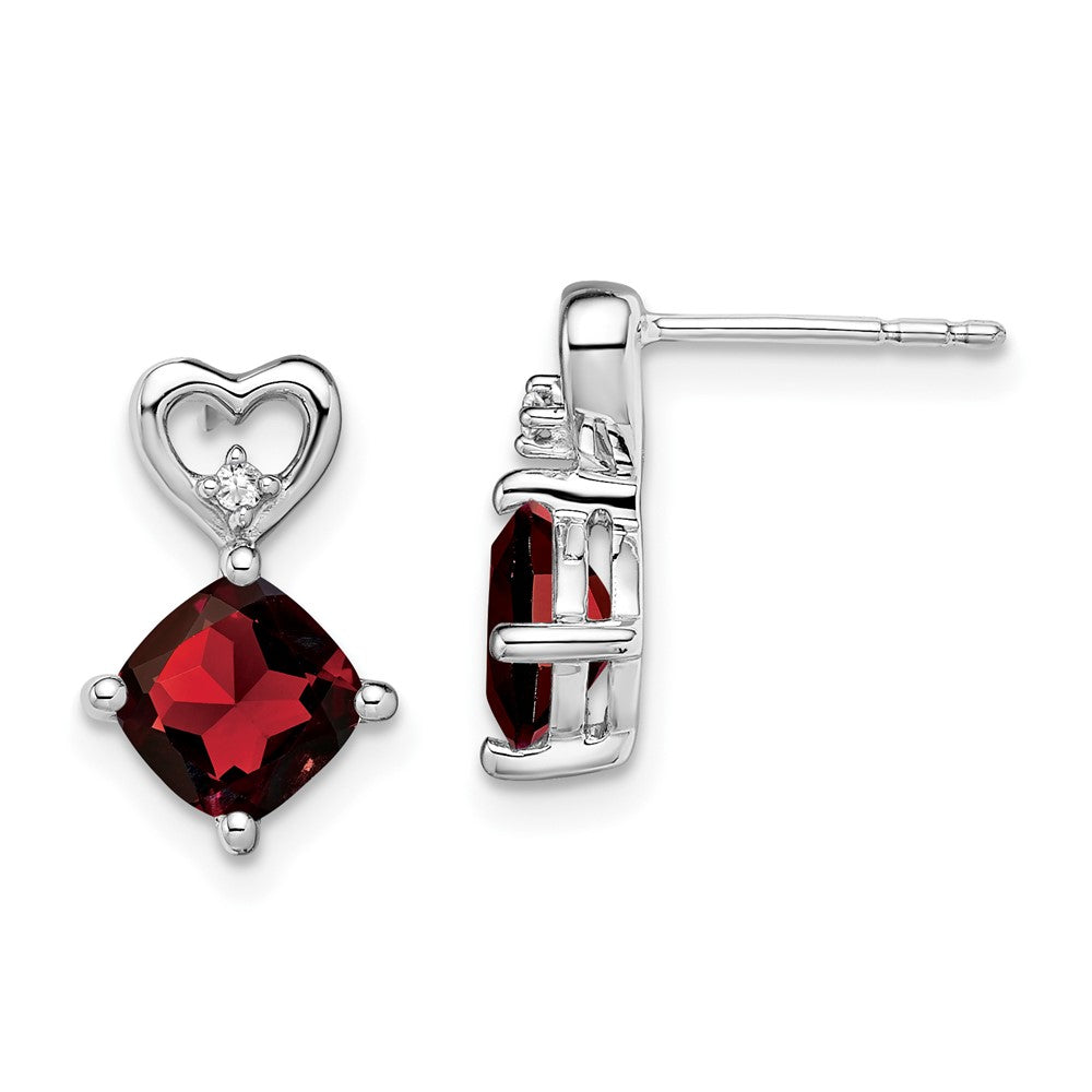14k White Gold Garnet and Diamond Heart Earrings