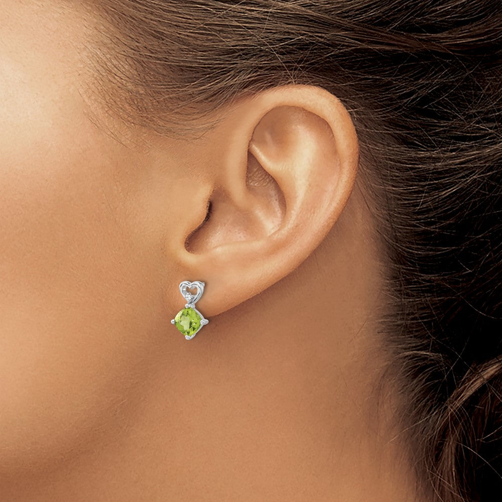 14k White Gold Peridot and Diamond Heart Earrings