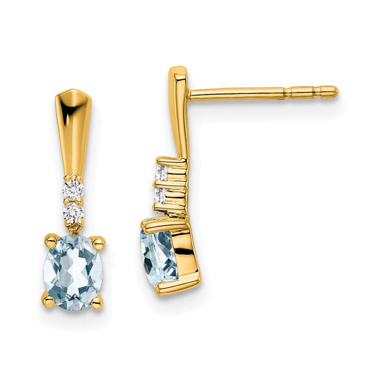 14K Oval Aquamarine and Diamond Dangle Earrings