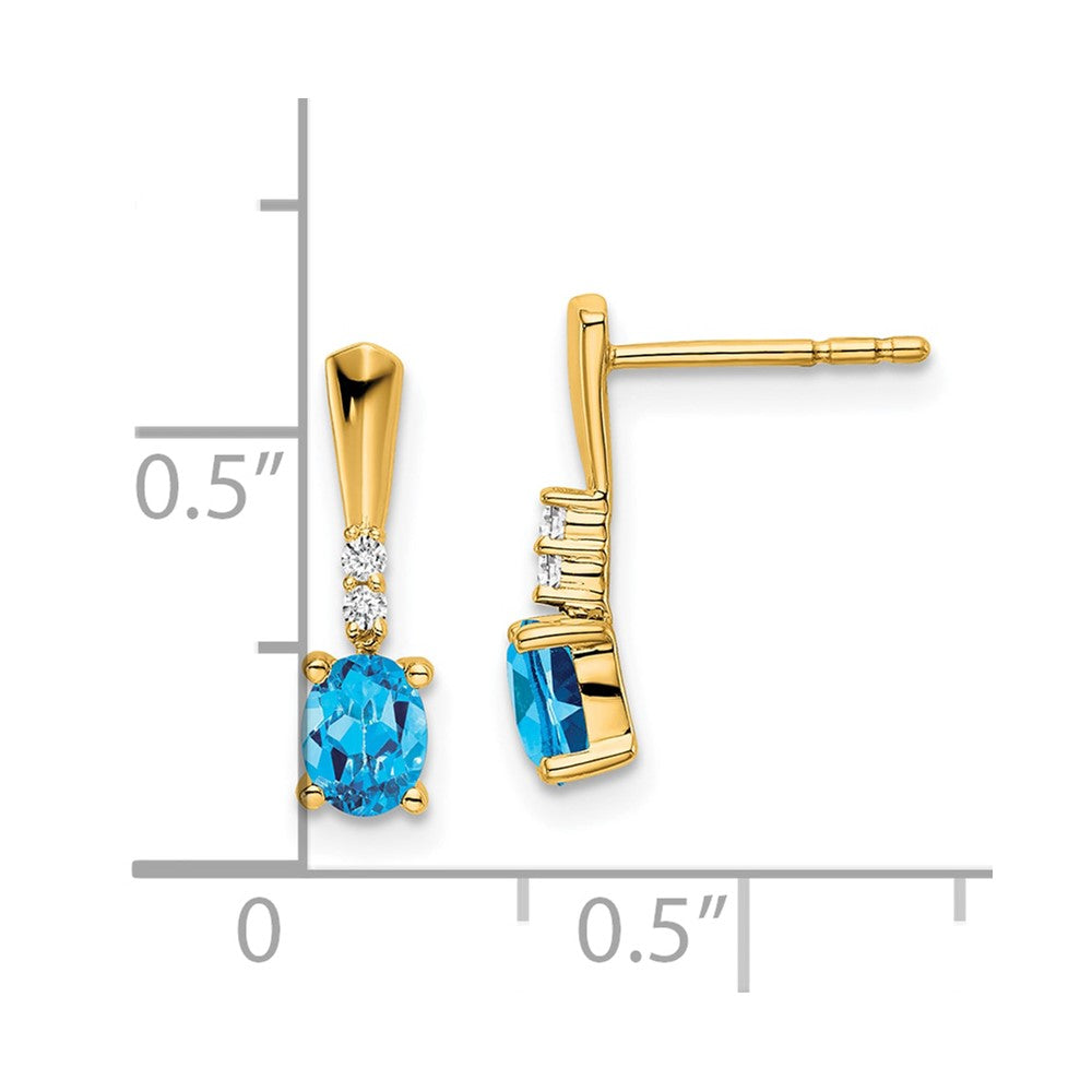 14K Oval Blue Topaz and Diamond Dangle Earrings