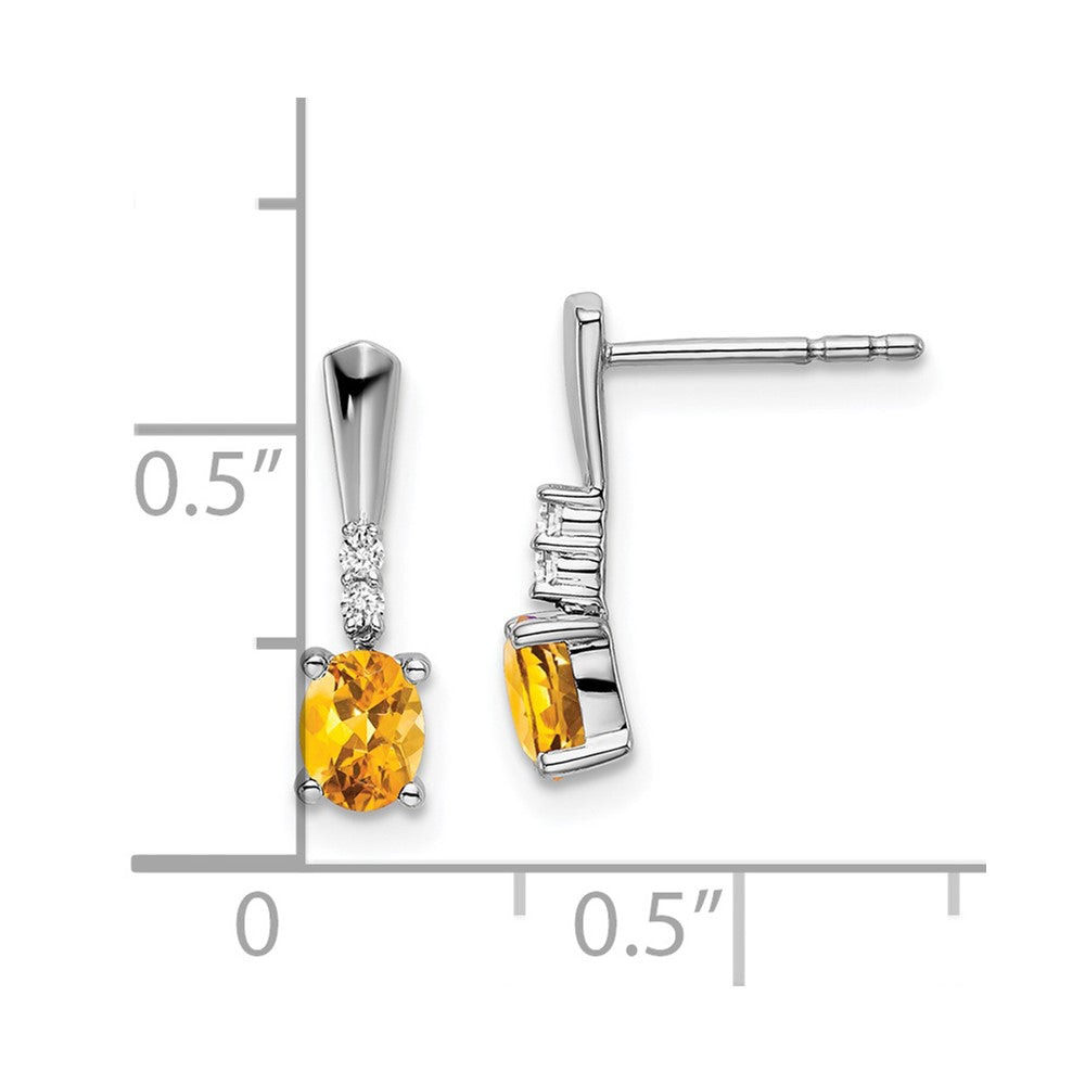 14k White Gold Oval Citrine and Diamond Dangle Earrings