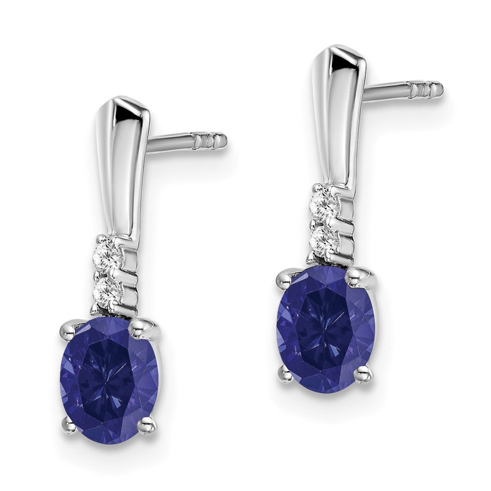 14k White Gold Oval Created Sapphire and Diamond Dangle Earrings