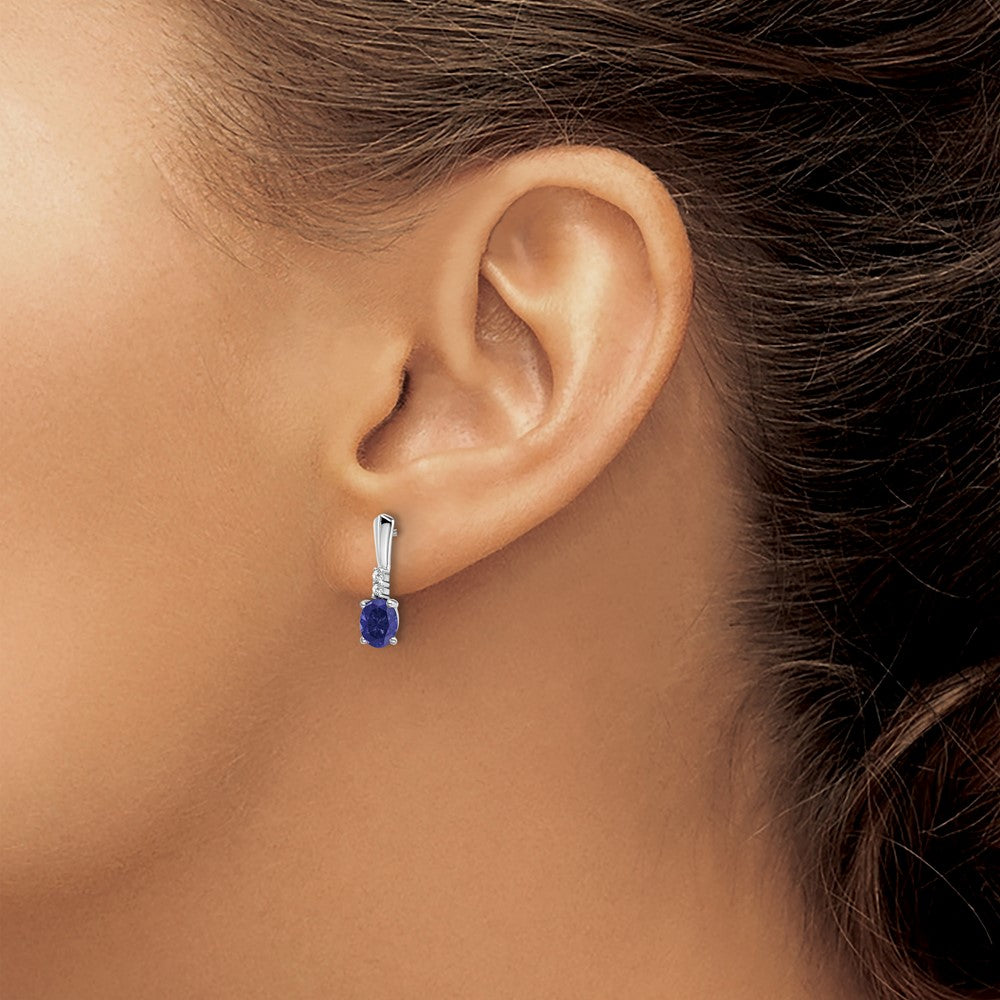 14k White Gold Oval Created Sapphire and Diamond Dangle Earrings