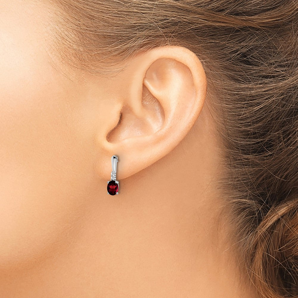 14k White Gold Oval Garnet and Diamond Dangle Earrings