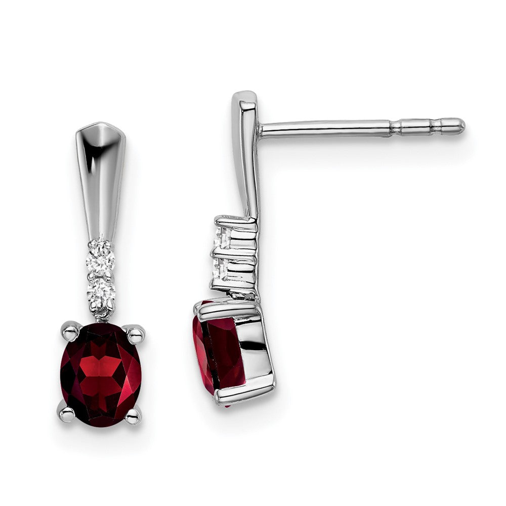 14k White Gold Oval Garnet and Diamond Dangle Earrings