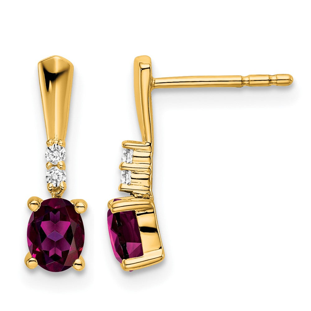 14K Oval Rhodolite Garnet and Diamond Dangle Earrings