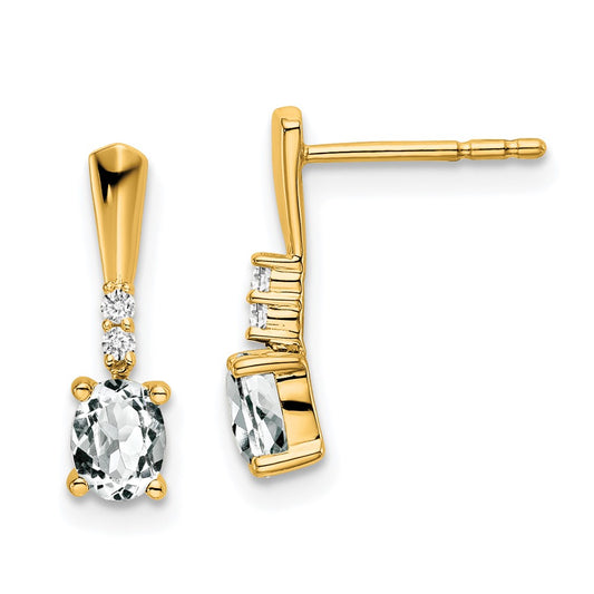 14K Oval White Topaz and Diamond Dangle Earrings