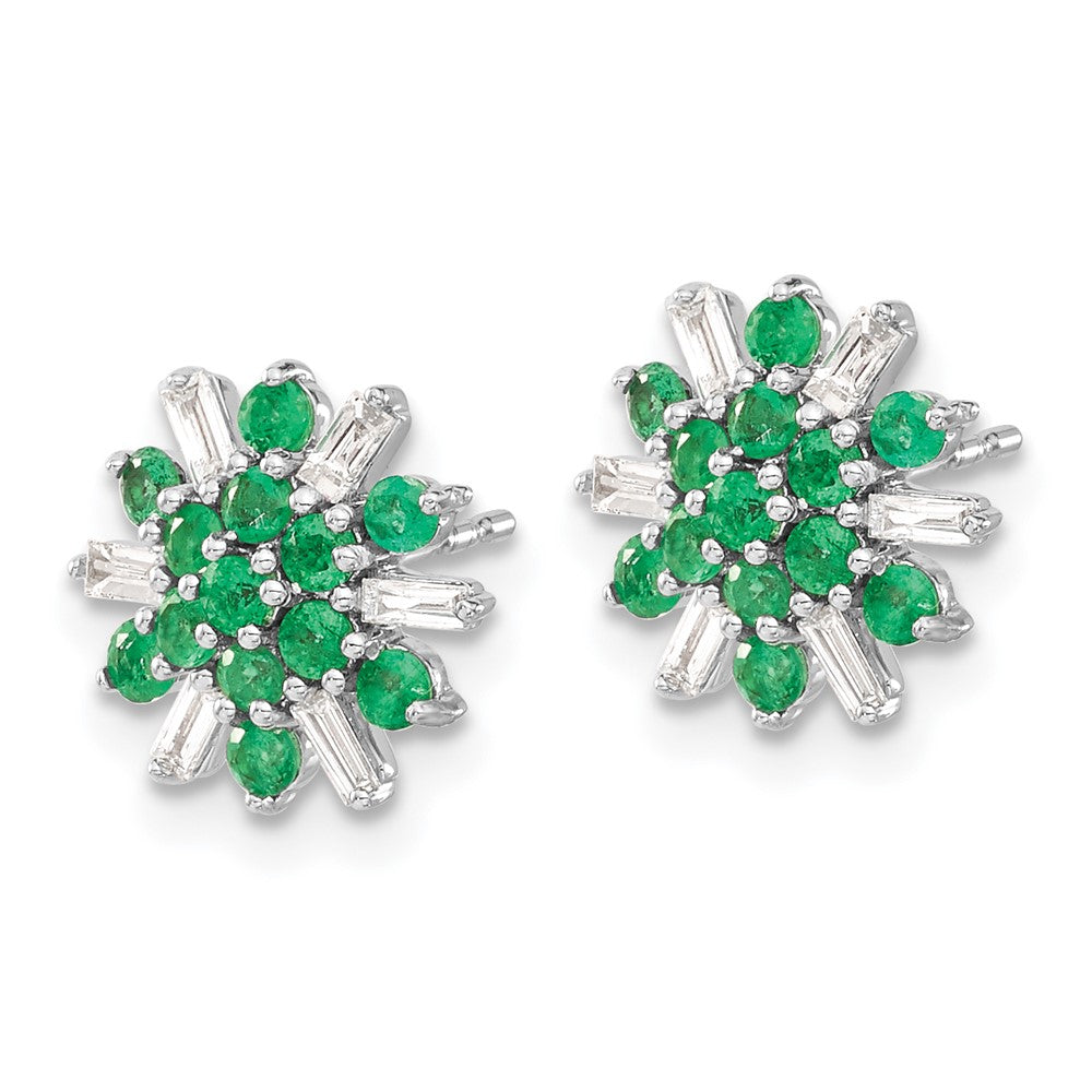 14k White Gold Emerald and Diamond Earrings