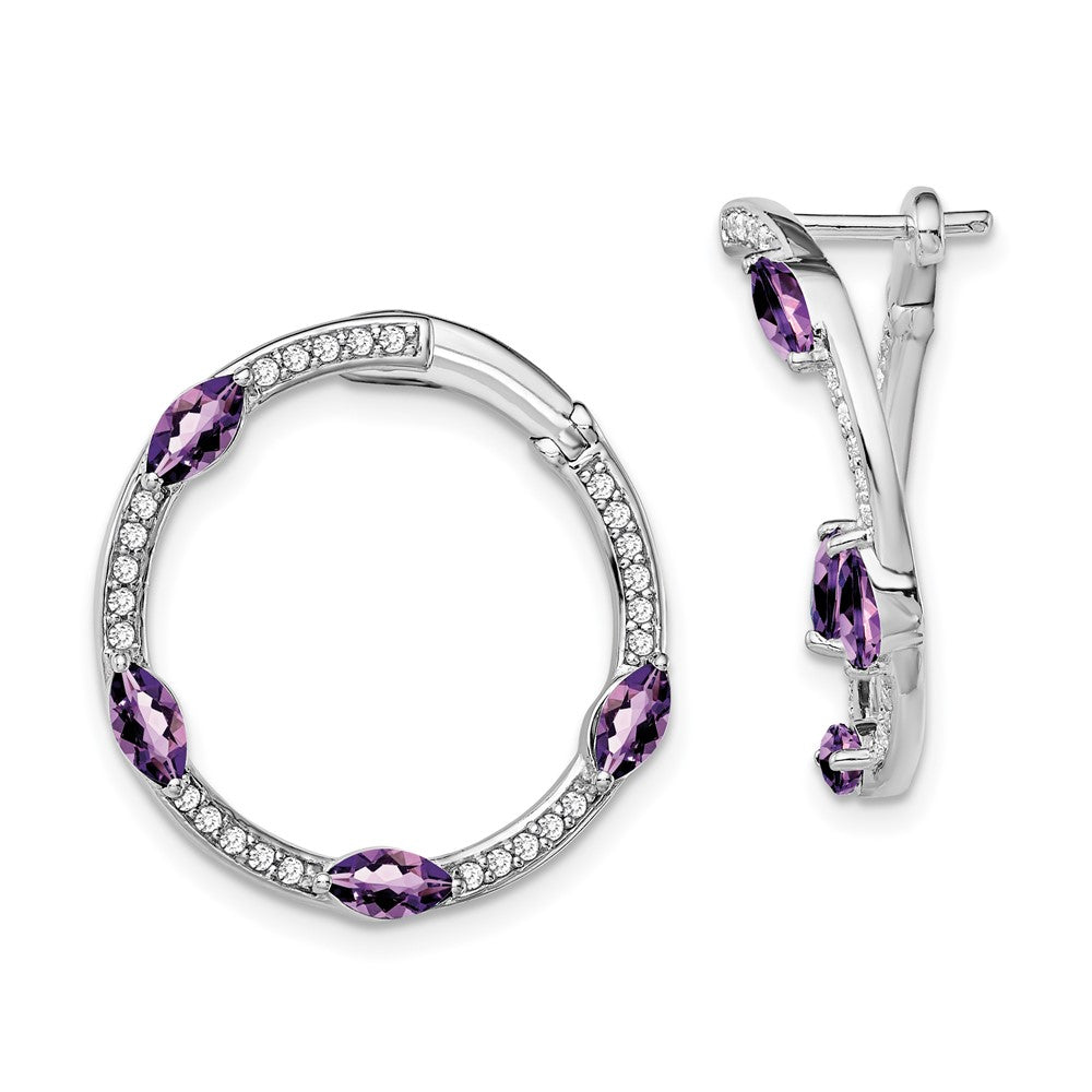 14k White Gold Amethyst and Diamond Hoop Earrings