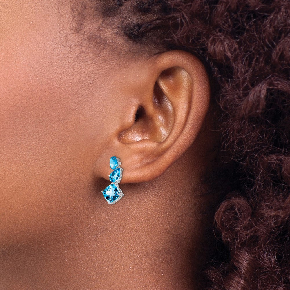 14k White Gold Blue Topaz Dangle Earrings